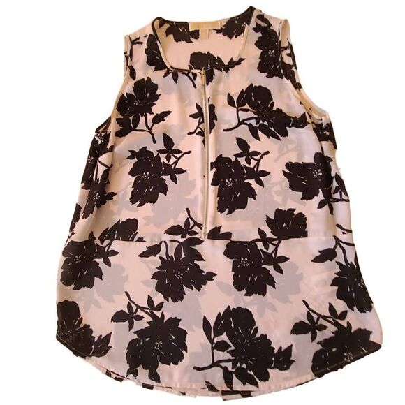 MICHAEL Michael Kors Black White Print Sleeveless Zip Front Floral Blouse Medium - Picture 6 of 15